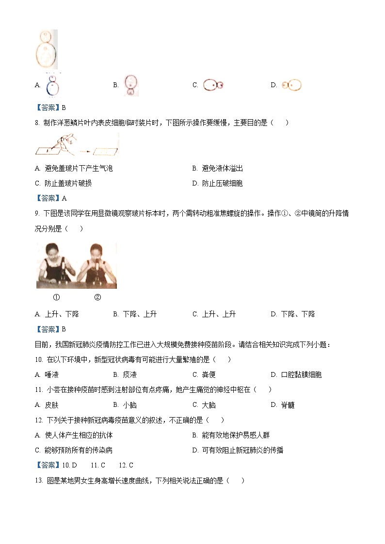 2021年山西省晋中市中考生物试题（含答案）02