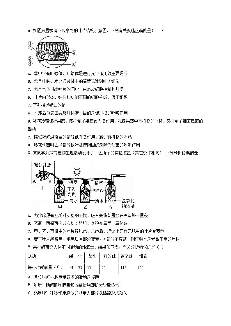精品解析：2021年内蒙古自治区呼和浩特市一模生物试题（原卷版）第2页