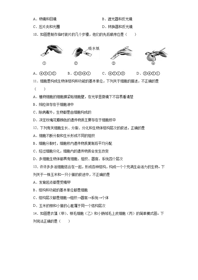 河南省南阳市西峡县2021-2022学年七年级上学期期中生物试题（word版 含答案）第2页