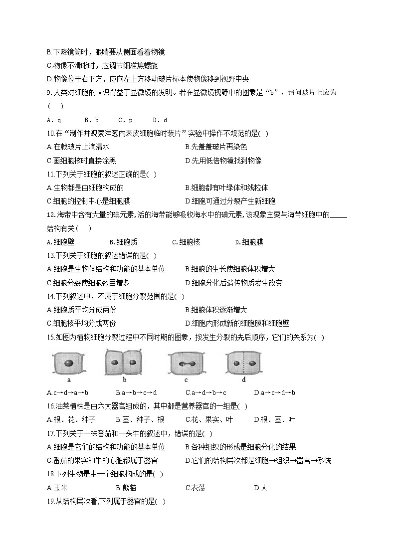 四川省内江市2021-2022学年七年级上学期期中考试生物试题（word版 含答案）第2页