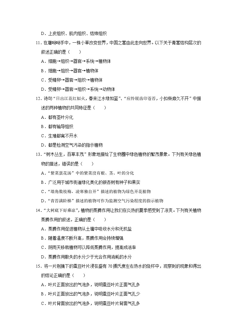 山东省枣庄市山亭区2021-2022学年上学期七年级期中生物试卷（word版 含答案）03