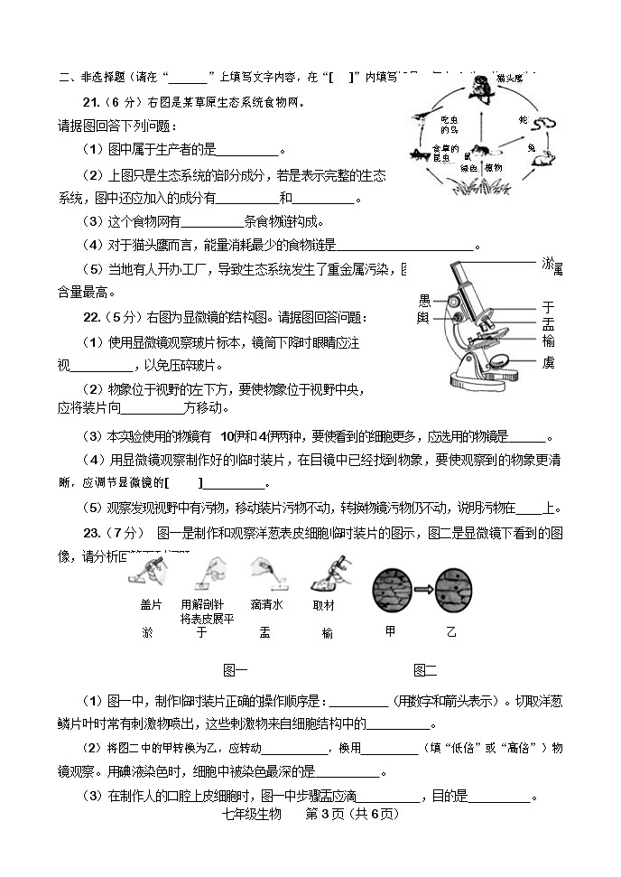 河南省焦作市中站区2021-2022学年上学期七年级期中调研测试生物试卷（word版 含答案）第3页