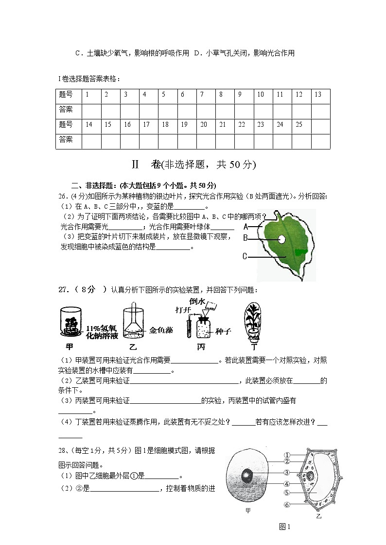 人教版七年级上册生物期末试题第3页