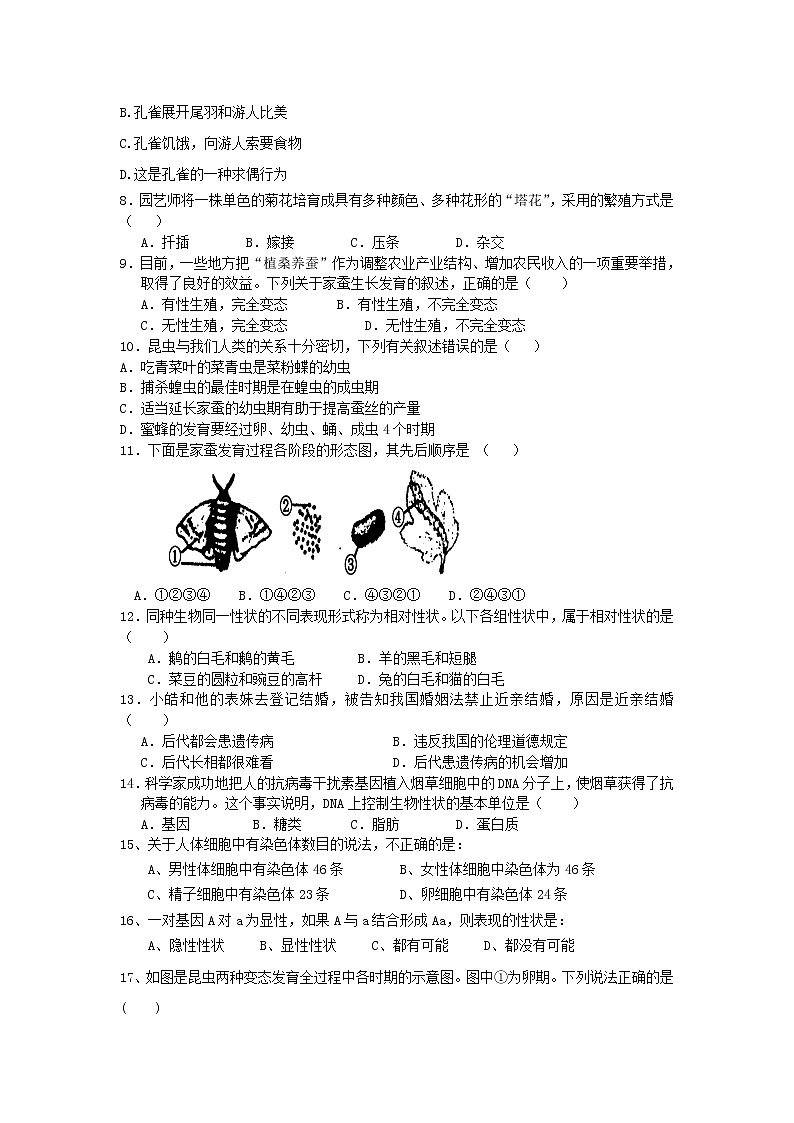 八年级生物下学期期中测试题第2页