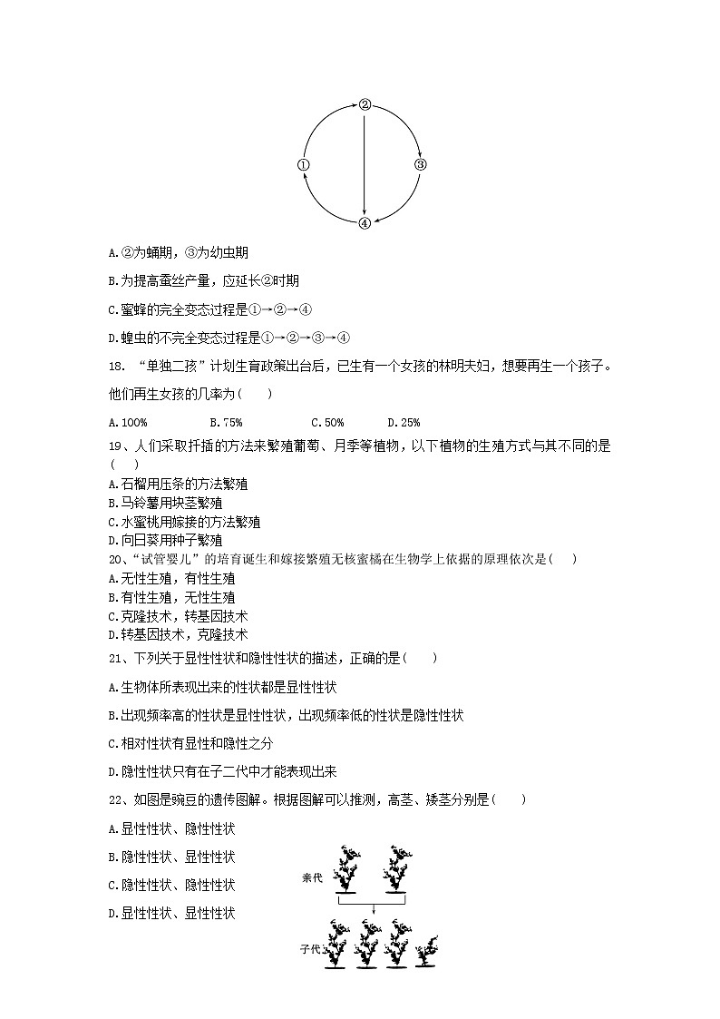 八年级生物下学期期中测试题第3页