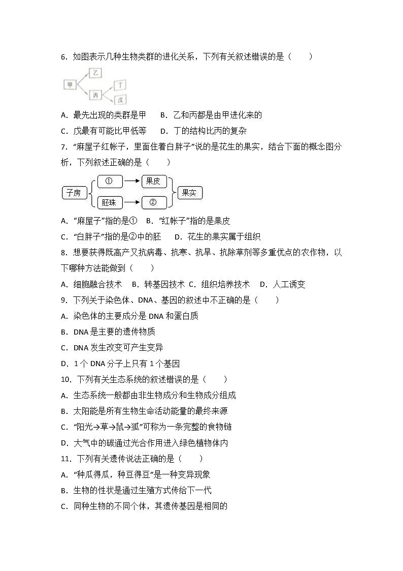 江西省吉安市永丰县2016-2017学年八年级（下）期末生物试卷（解析版）第2页