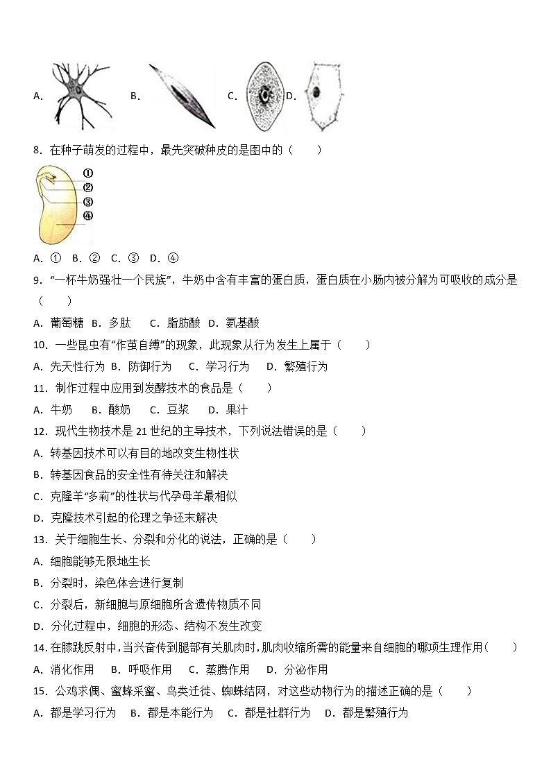 福建省漳州市平和县2016-2017学年八年级（下）期中生物试卷（解析版）02