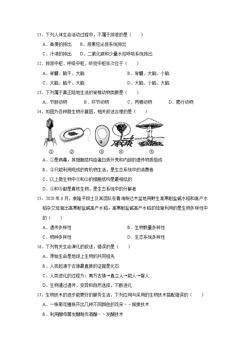 辽宁省沈阳市铁西区2021年中考生物一模试卷（解析版）03