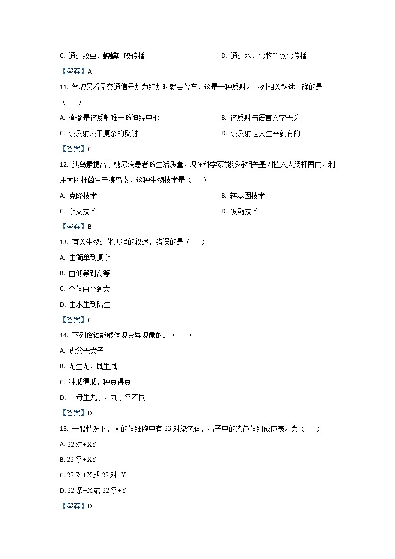 2021年吉林省长春市中考一模生物试题第3页