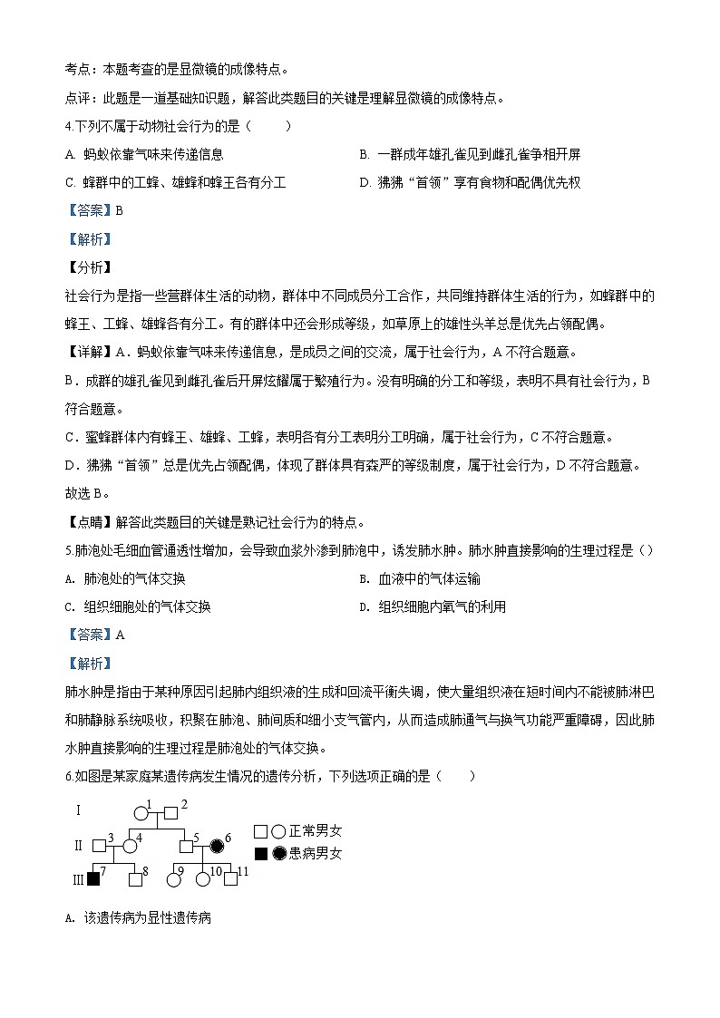 精品解析：2020年山东省淄博市淄川区九年级中考一模生物试题02