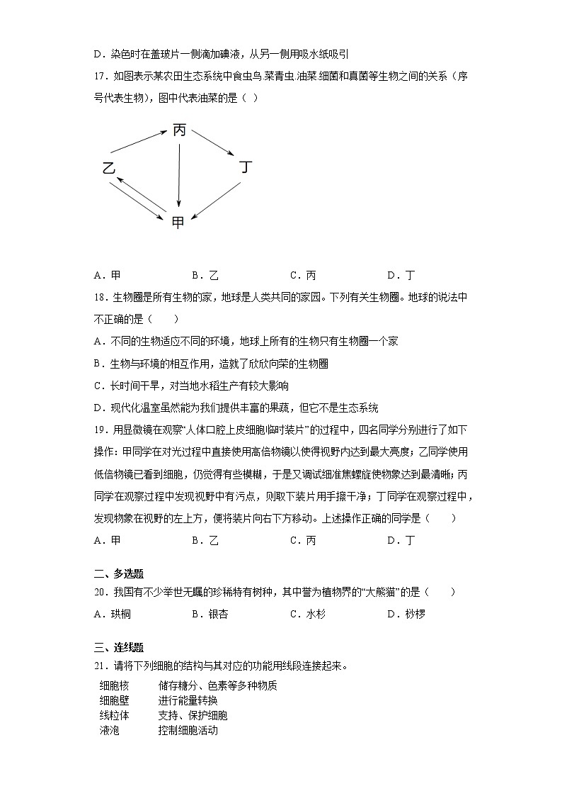 河南省濮阳市范县2021-2022学年七年级上学期期中生物试题(word版含答案)03