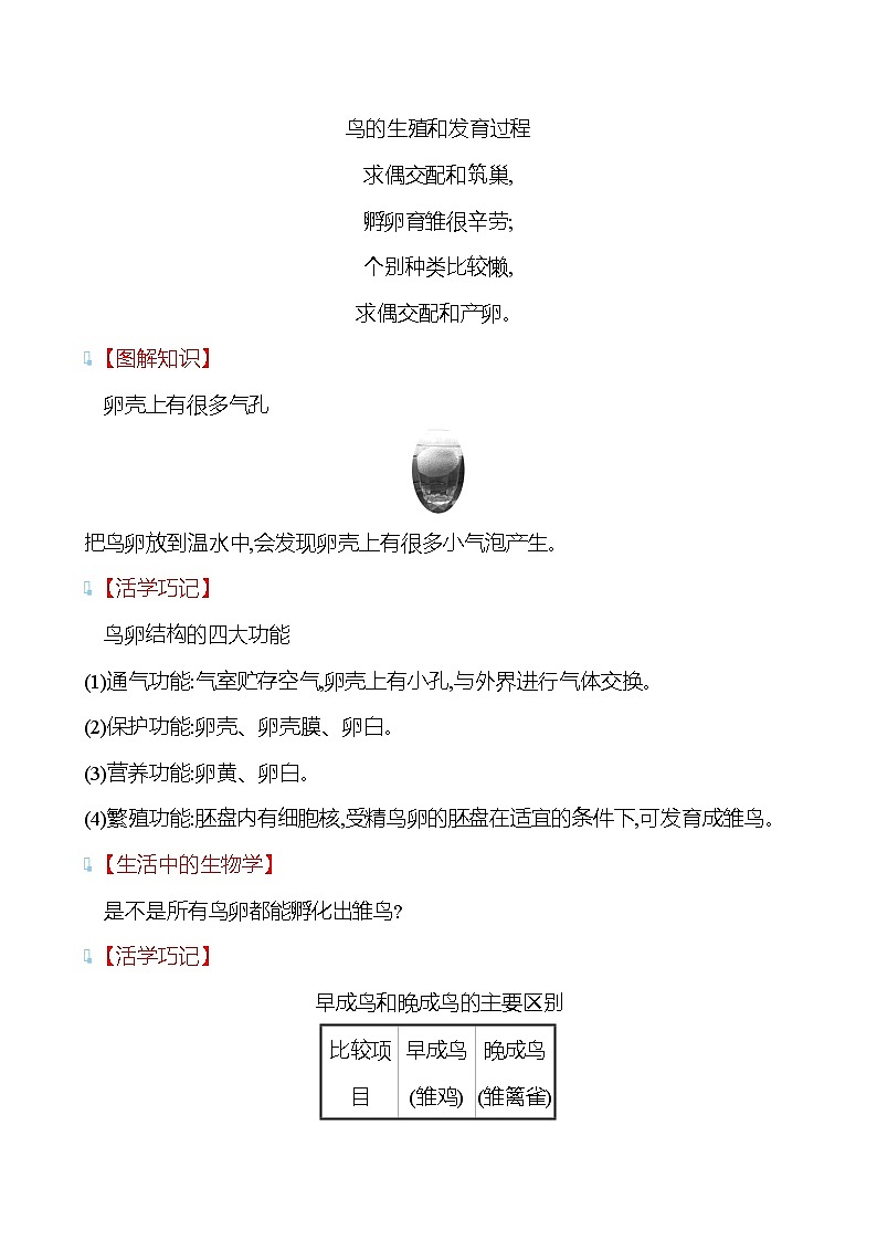 苏教版生物 八年级下册 第8单元　第二十一章　第五节　鸟类的生殖与发育 学案03