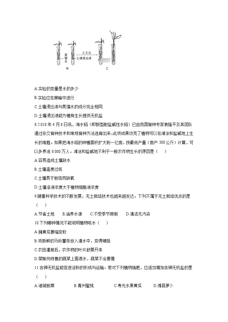_3.5.3 吸收作用 同步练习 初中生物北师大版 七年级上册（2021年）02