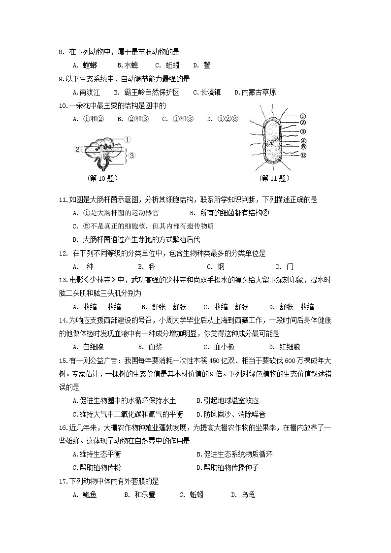 2021年海南省海口市初中毕业生学业模拟考试生物试题02
