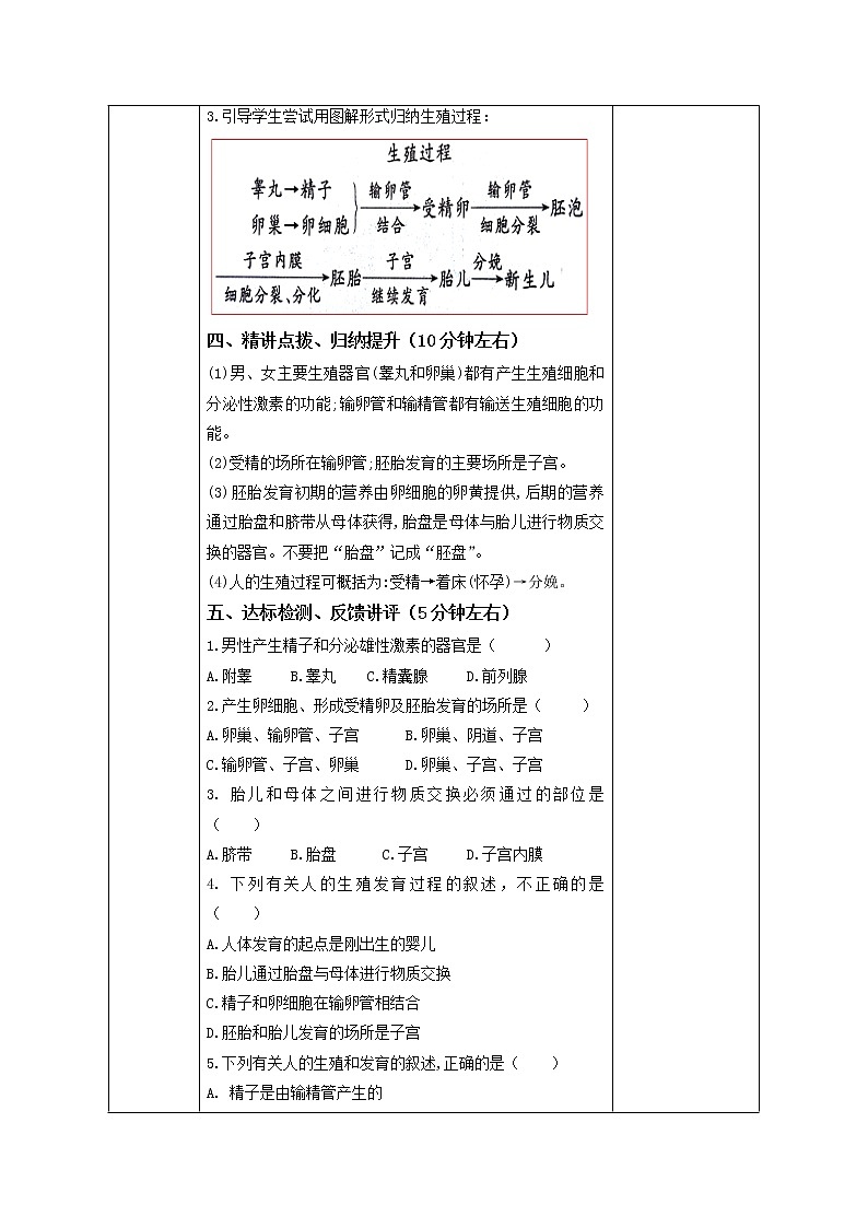2021-2022学年初中生物鲁科版（五四学制）七年级上册 4.1.2 人的生殖  同步教案第3页