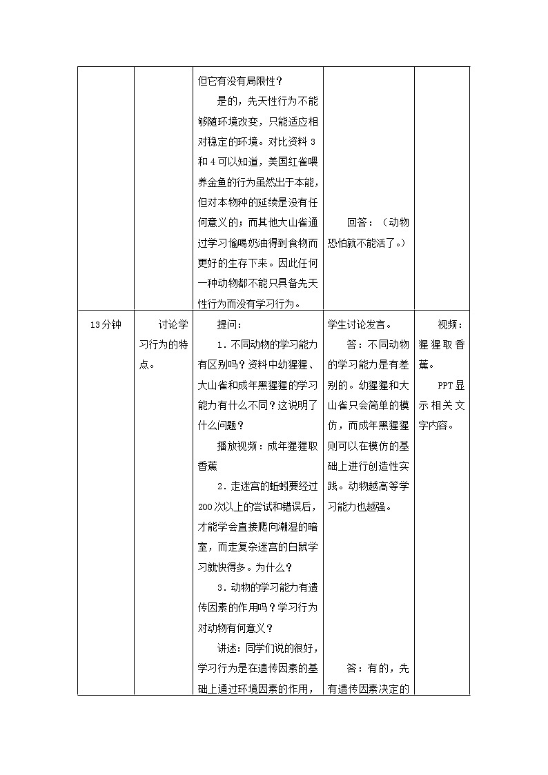 2021-2022学年初中生物鲁科版（五四学制）八年级上册 7.2.2 先天性行为和学习行为 同步教案03