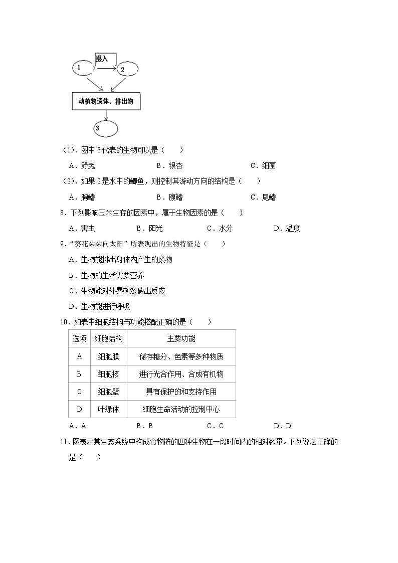 河南省信阳市固始县2021-2022学年上学期七年级期中生物试卷（word版 含答案）02