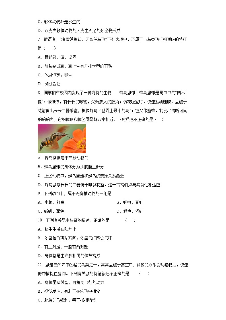 河南省南阳市社旗县2021-2022学年八年级上学期期中生物试题（word版 含答案）02