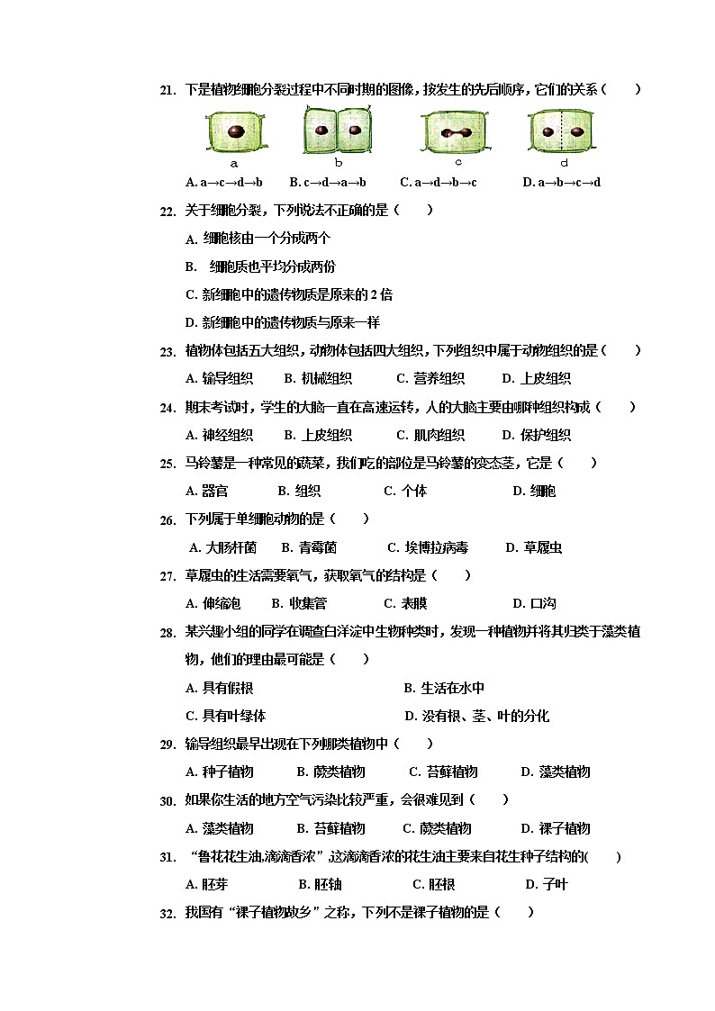 上学期20-21期末初一生物试题及答案第3页