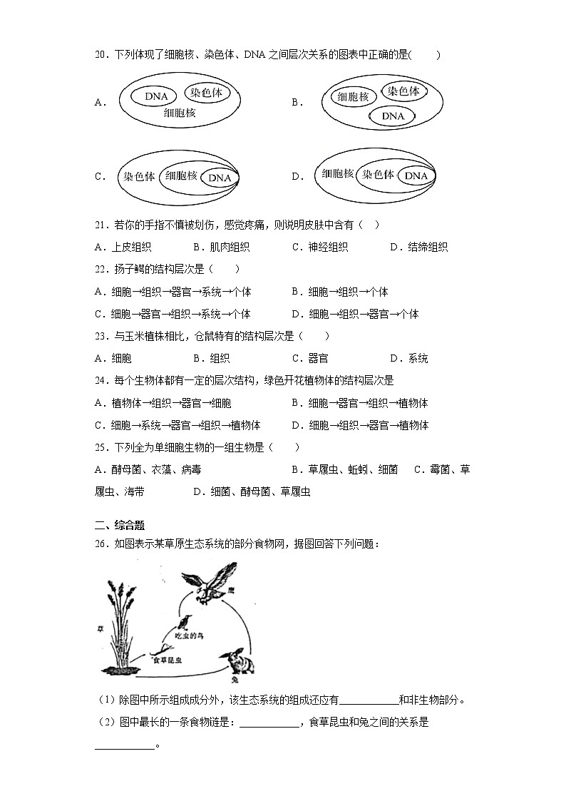 湖南省邵阳市邵阳县2021-2022学年七年级上学期期中生物试题（word版 含答案）第3页