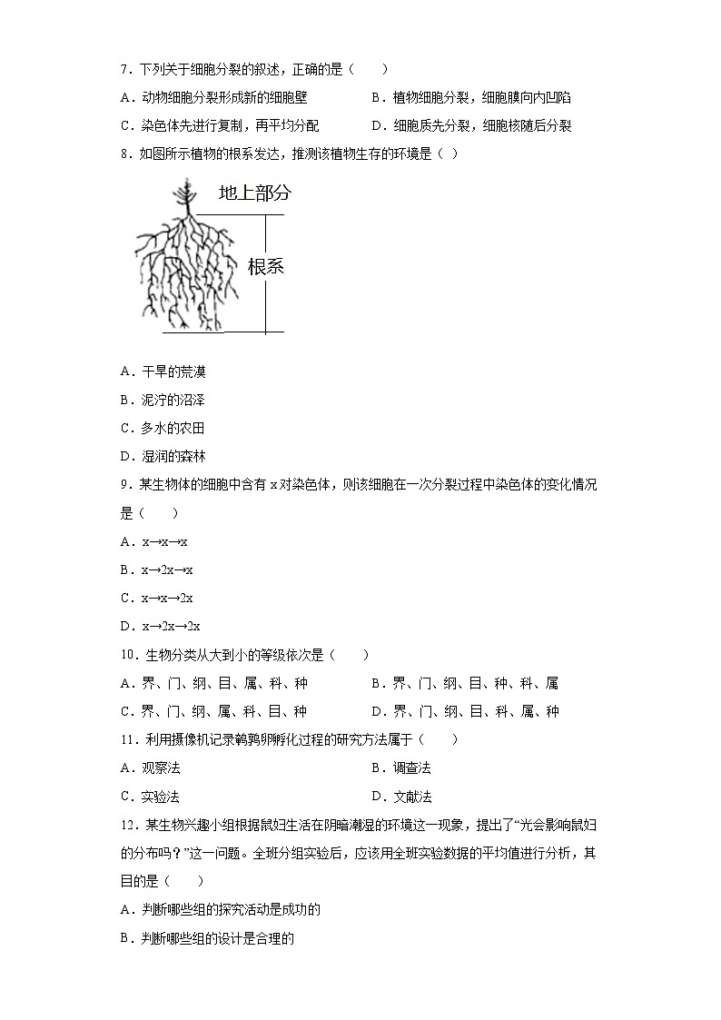 广东省韶关市新丰县2021-2022学年七年级上学期期中生物试题-（word版 含答案）02