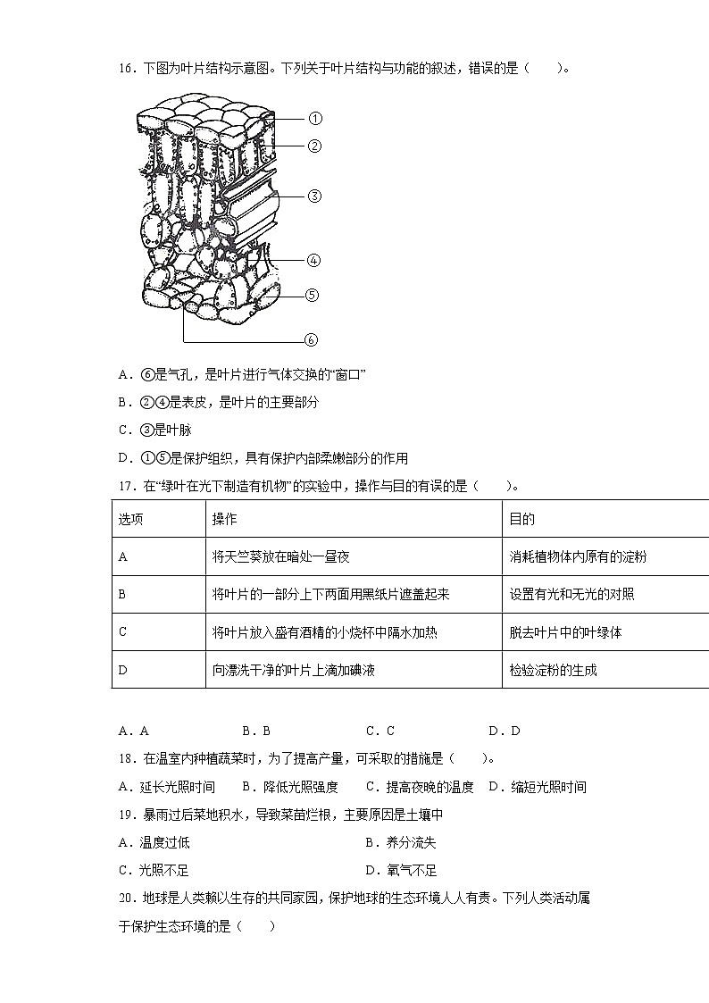 河南省商丘市永城市2020-2021学年七年级上学期期末A生物试题（word版 含答案）03