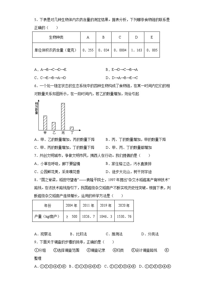 湖南省娄底市2021-2022学年七年级上学期期中生物试题（word版 含答案）第2页