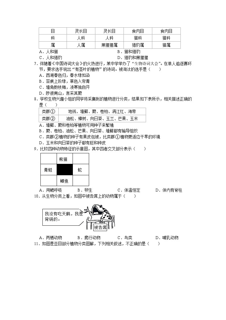 第6单元生物的多样性及其保护单元测试卷（1）  2021--2022学年人教版生物八年级上册（word版 含答案）第2页