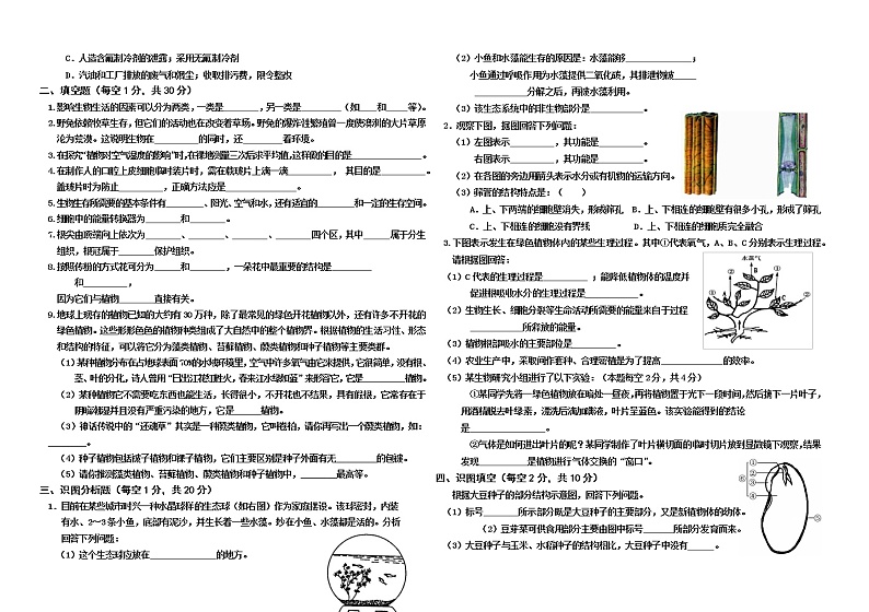 内蒙古乌兰察布市部分旗2020-2021学年七年级上学期期末考试生物试题（word版 含答案）02