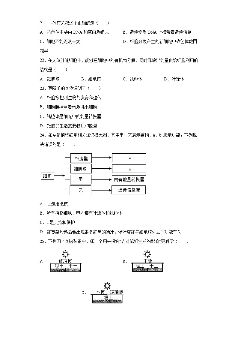 福建省三明市将乐县2021-2022学年七年级上学期期中生物试题（word版 含答案）第3页