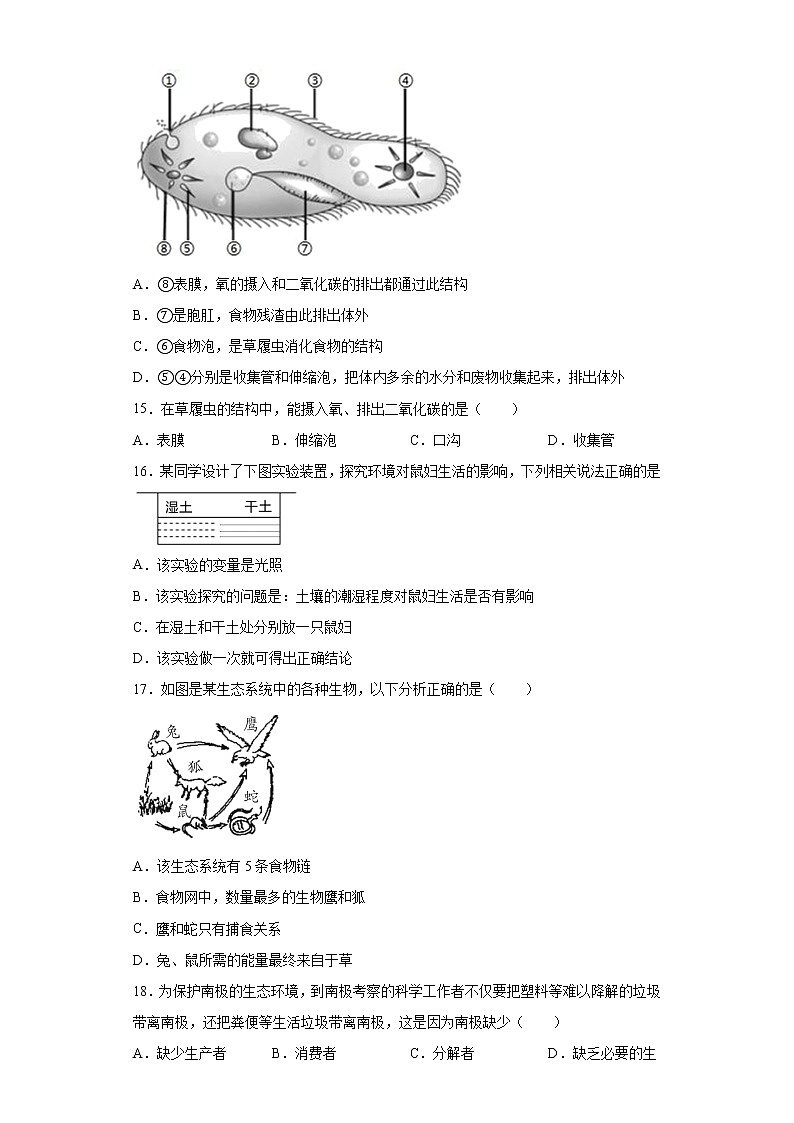 湖南省怀化市麻阳苗族自治县2021-2022学年七年级上学期期中生物试题（word版 含答案）03