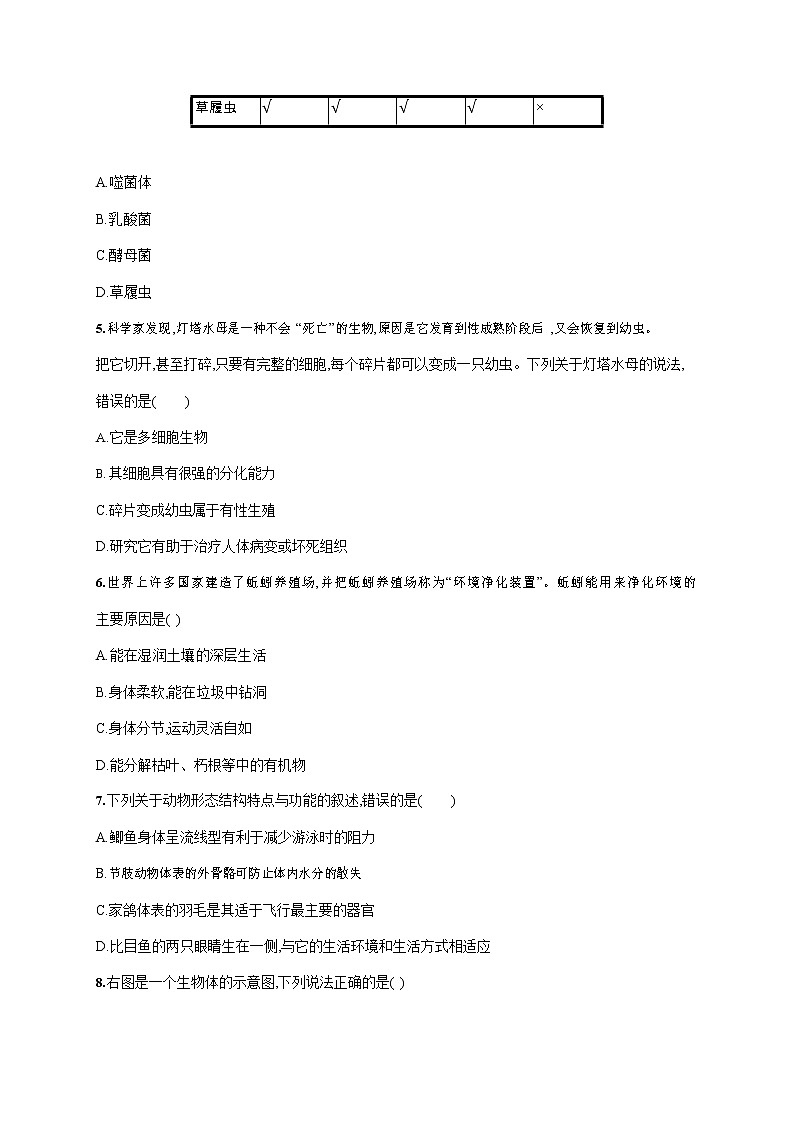 人教版八年级生物上册《期末考试综合检测试卷》测试题及参考答案第2页
