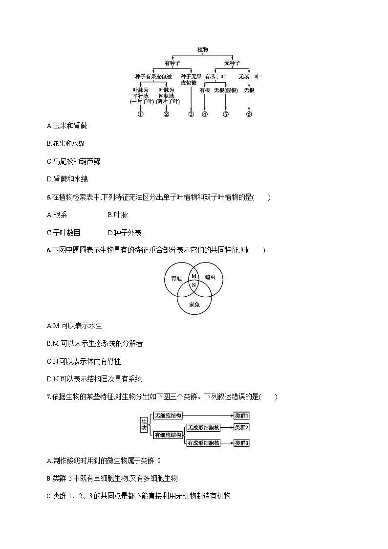 人教版八年级生物上册《6-1-1 尝试对生物进行分类》作业同步练习题及参考答案02