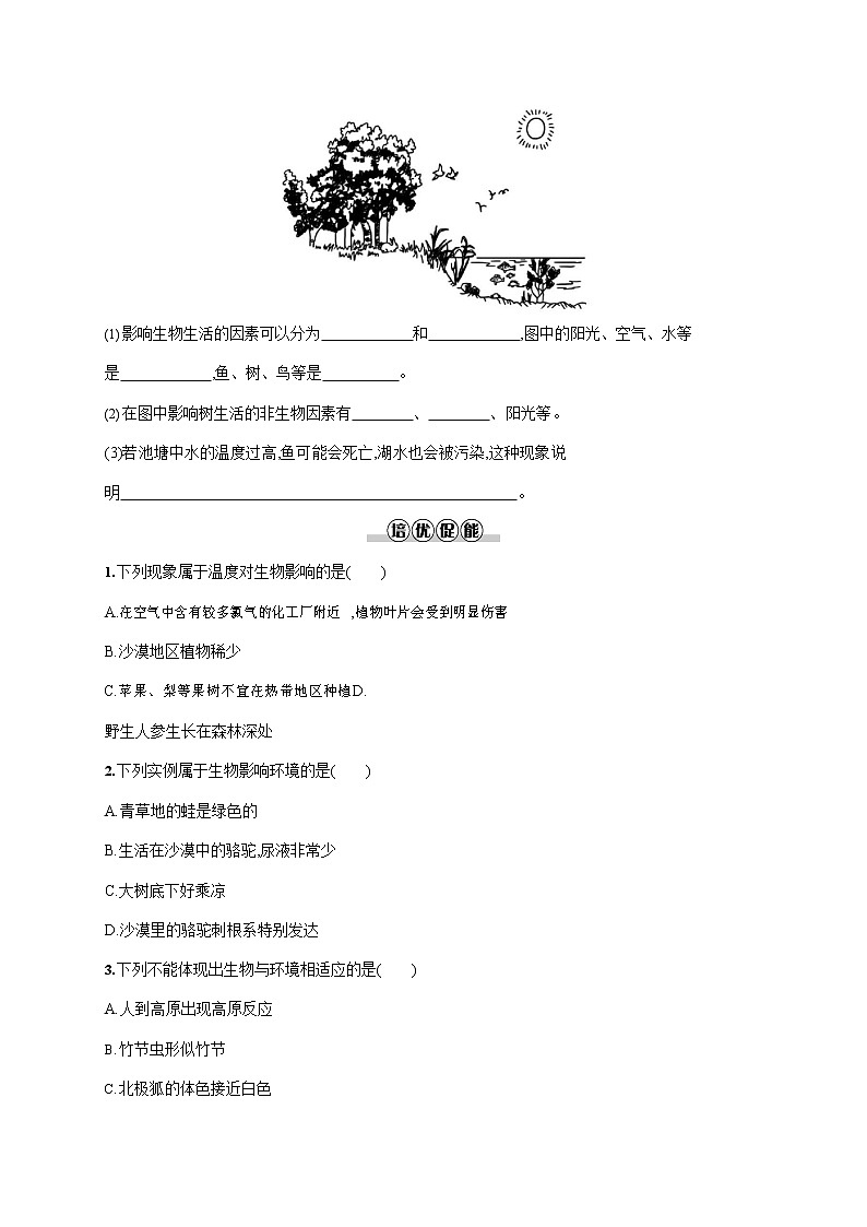 人教版七年级生物上册《1-2-1 生物与环境的关系》作业同步练习题及参考答案第3页