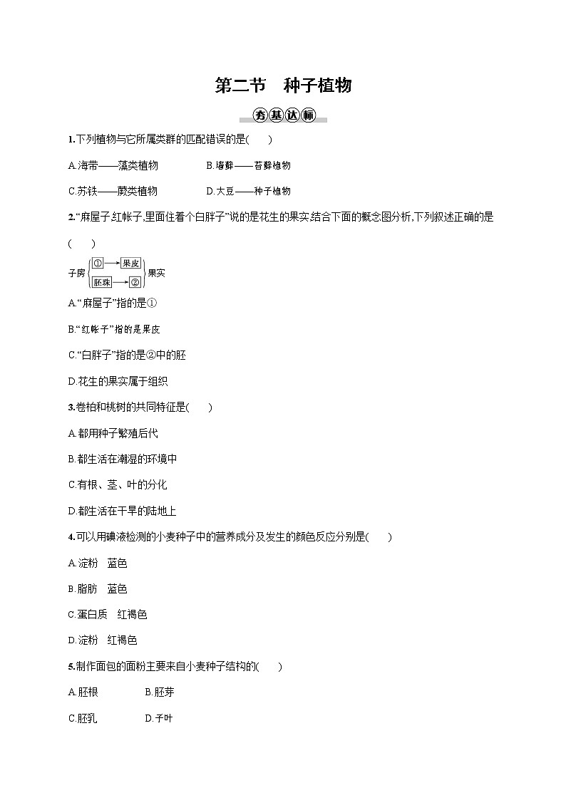 人教版七年级生物上册《3-1-2 种子植物》作业同步练习题及参考答案01