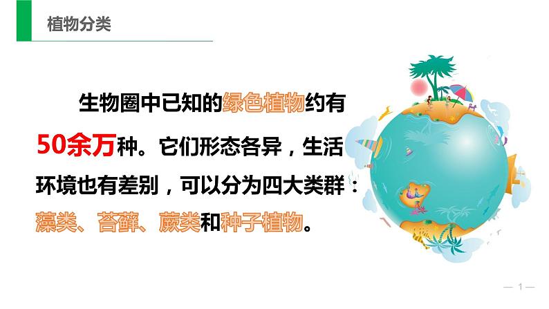人教版七年级生物上册--3.1.1藻类、苔藓、蕨类课件PPT第1页