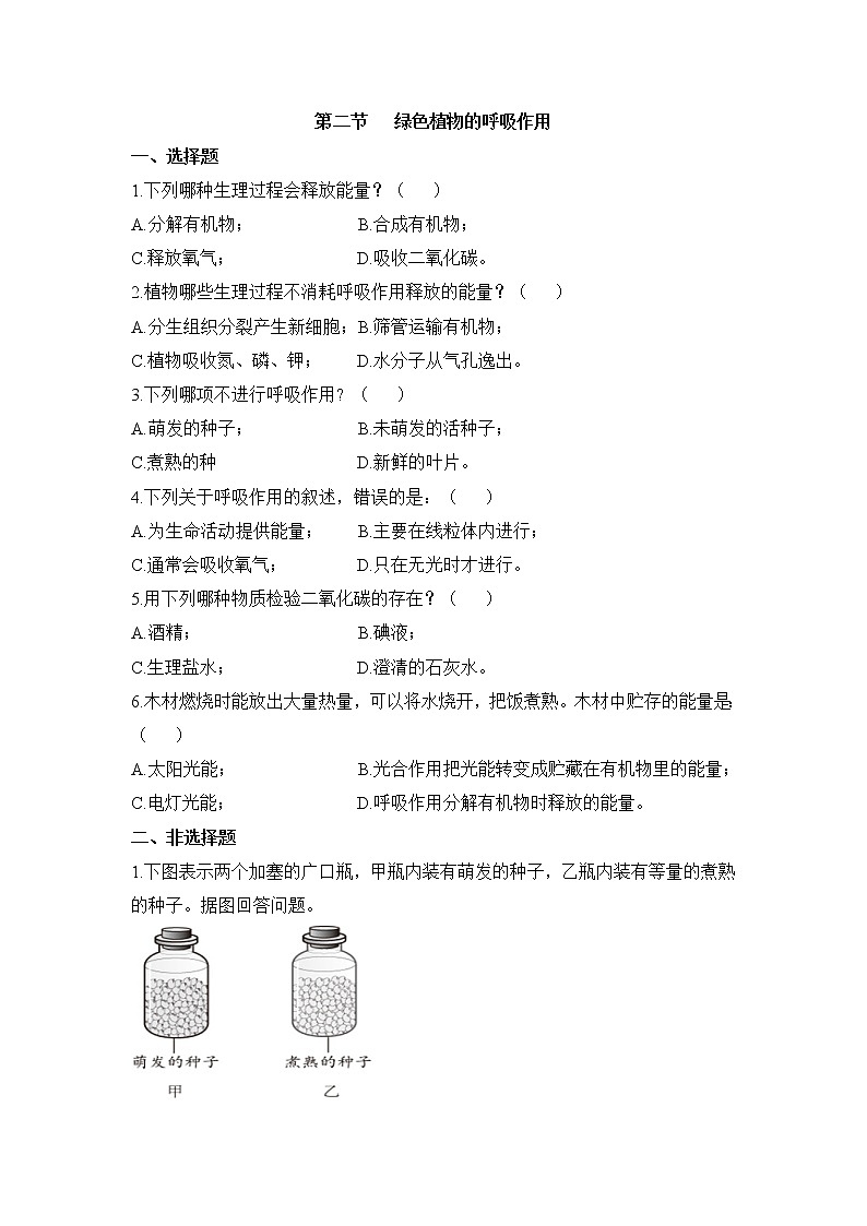 《绿色植物的呼吸作用》同步练习101