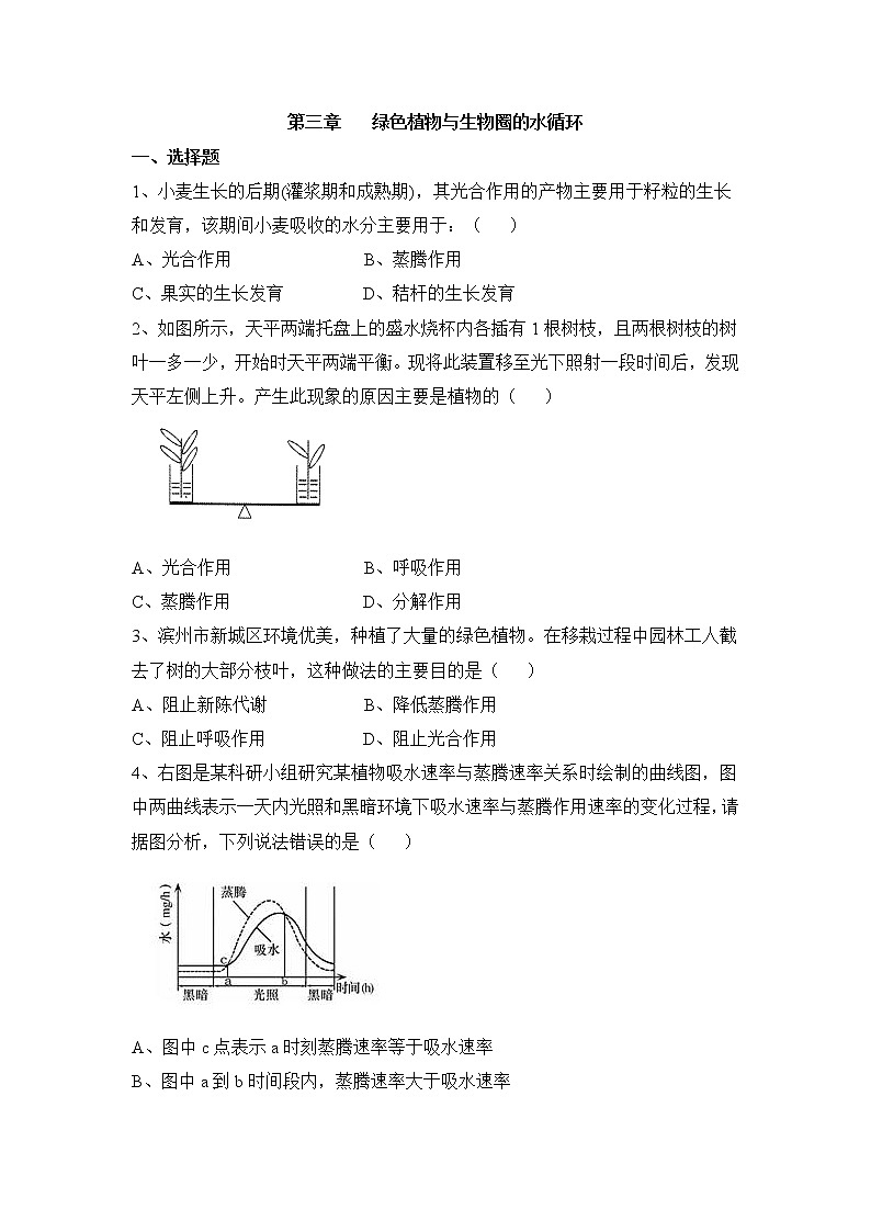 《绿色植物与生物圈的水循环》同步练习01