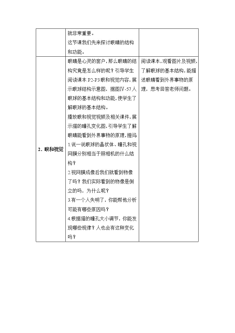 鲁科版（五四制）生物七下 4.6.1《人体对外界环境的感知》教案1第2页