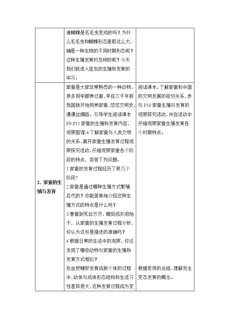 鲁科版（五四制）生物八下 8.1.2《昆虫的生殖和发育》教案1第2页
