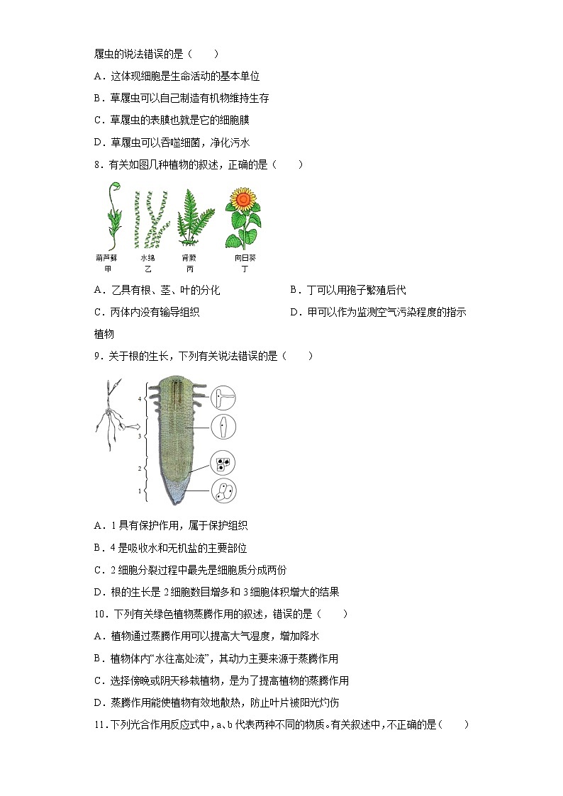 四川省南充市2020-2021学年七年级上学期期末生物试题（word版 含答案）02