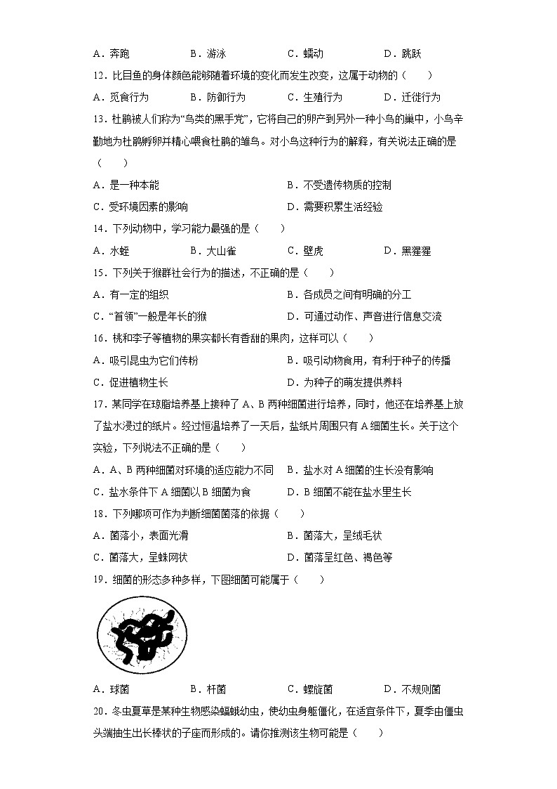 陕西省咸阳市泾阳县2020-2021学年八年级上学期期末生物试题（word版 含答案）第2页