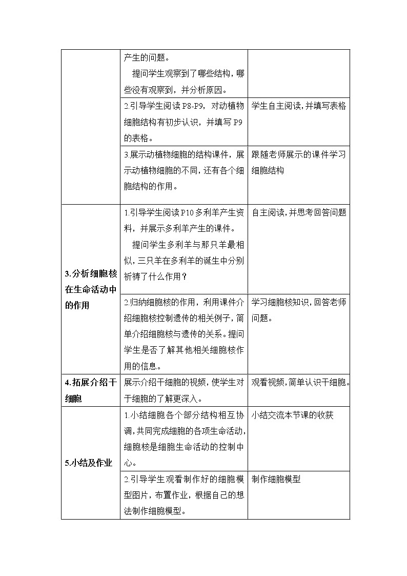 苏科版七下生物  8.1生物的基本结构 教案02