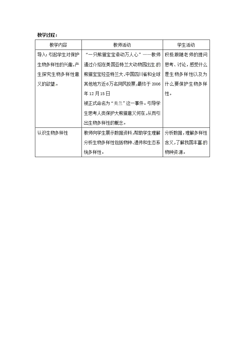 苏科版八下生物  26.2保护生物多样性 教案02