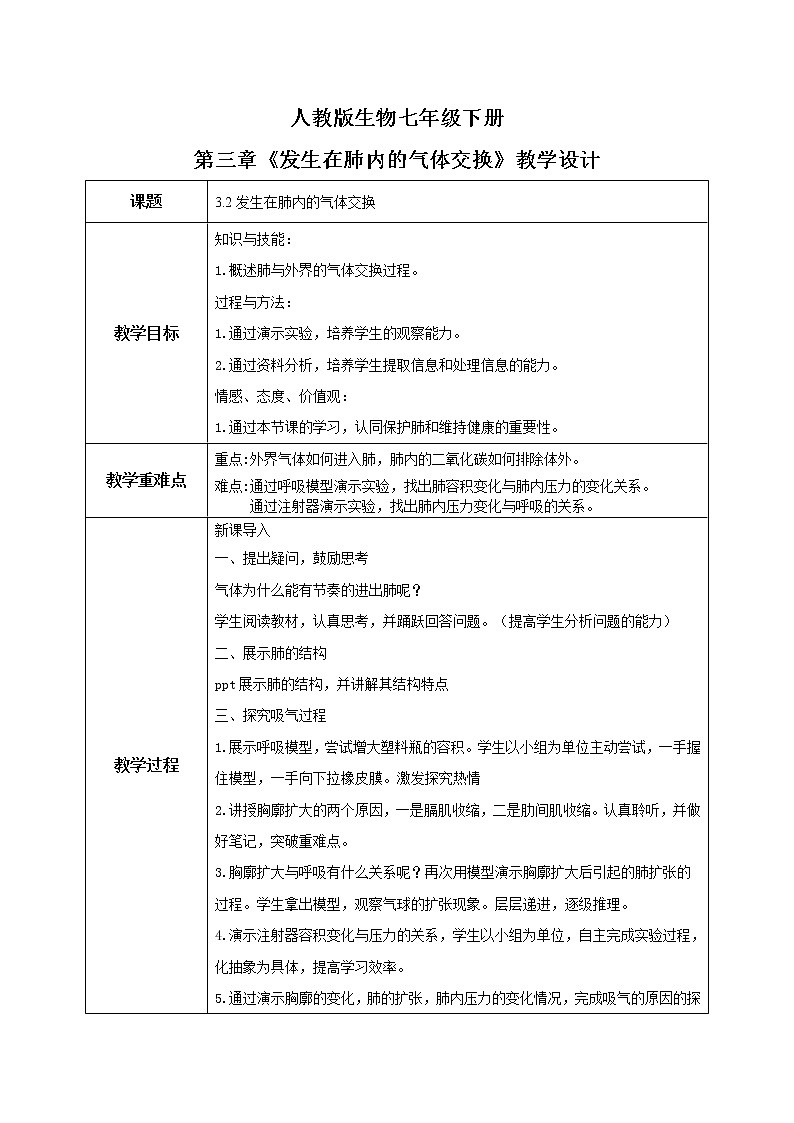 人教版生物七年级下册《发生在肺内的气体交换》课件（送教案+练习）01