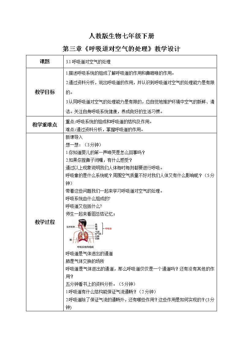 人教版生物七年级下册《呼吸道对空气的处理》课件（送教案+练习）01