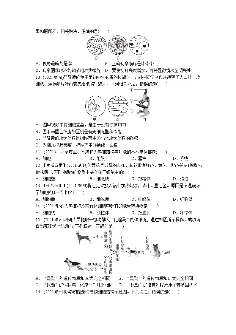 02细胞是生命活动的基本单位-2022年中考生物一轮复习微专题考点过关带答案第2页