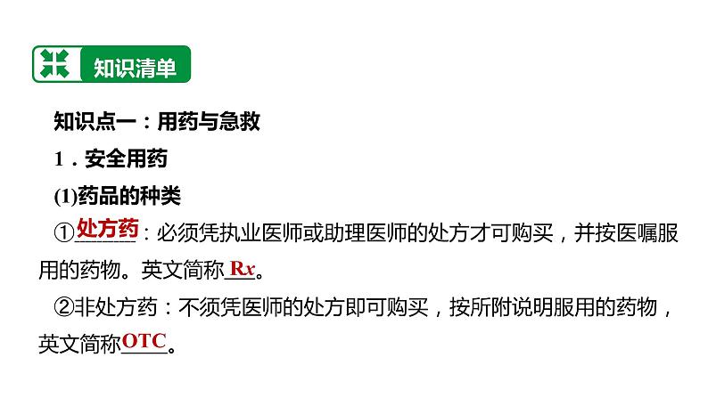 备战2022 中考生物 一轮复习 第二十三讲 用药与急救 了解自己，增加健康 课件第3页