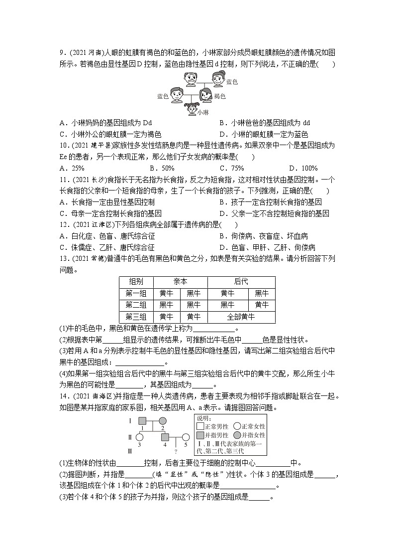 18生物的遗传和变异-2022年中考生物一轮复习微专题考点过关带答案02