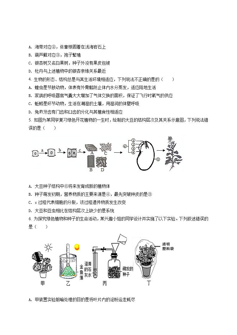精品解析：2020年山东省菏泽市牡丹区九年级中考一模生物试题（解析版+原卷版）02